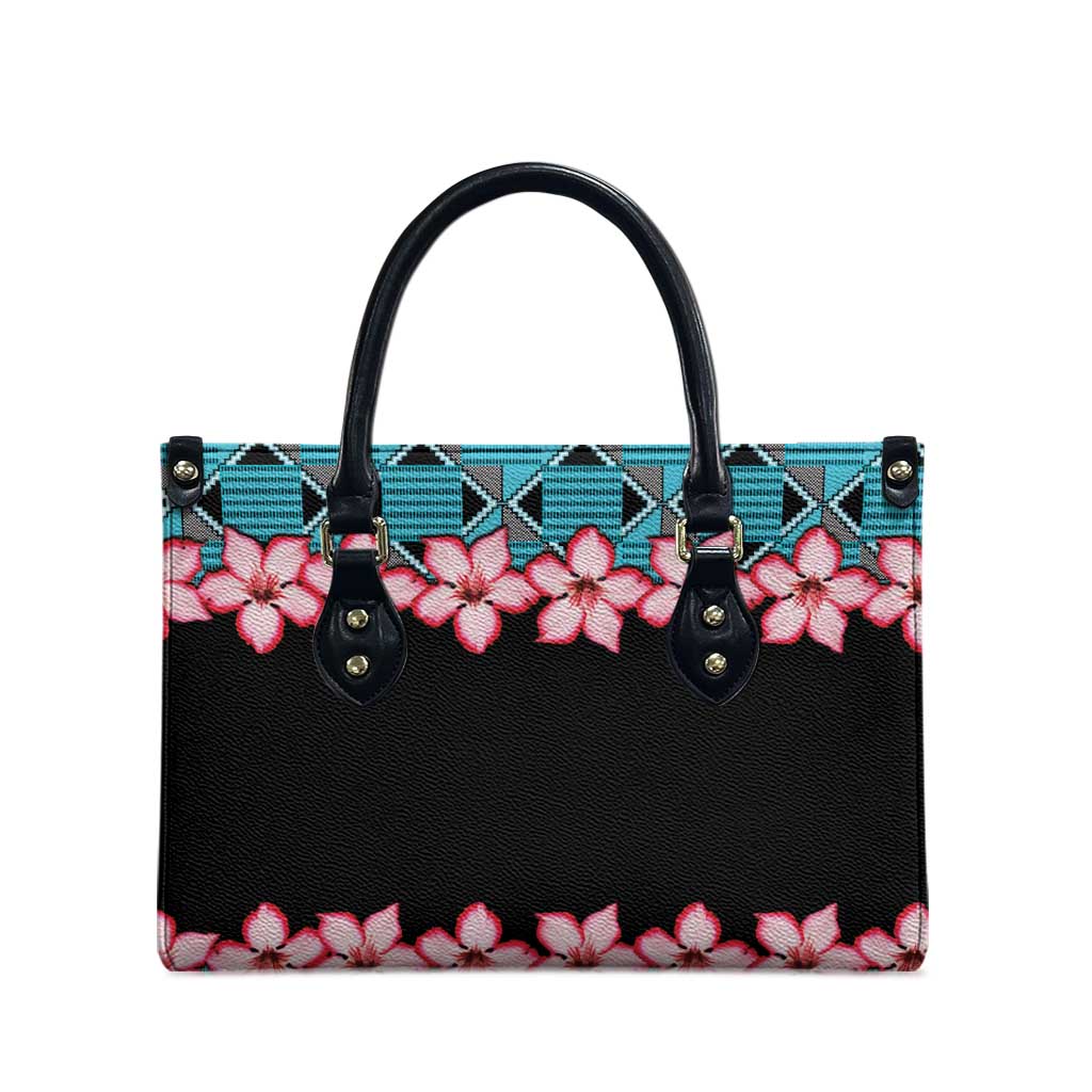 African Adenium Multiflorum Flowers Leather Bag with Kente Style