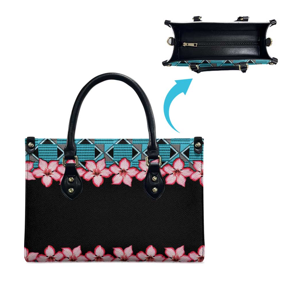 African Adenium Multiflorum Flowers Leather Bag with Kente Style