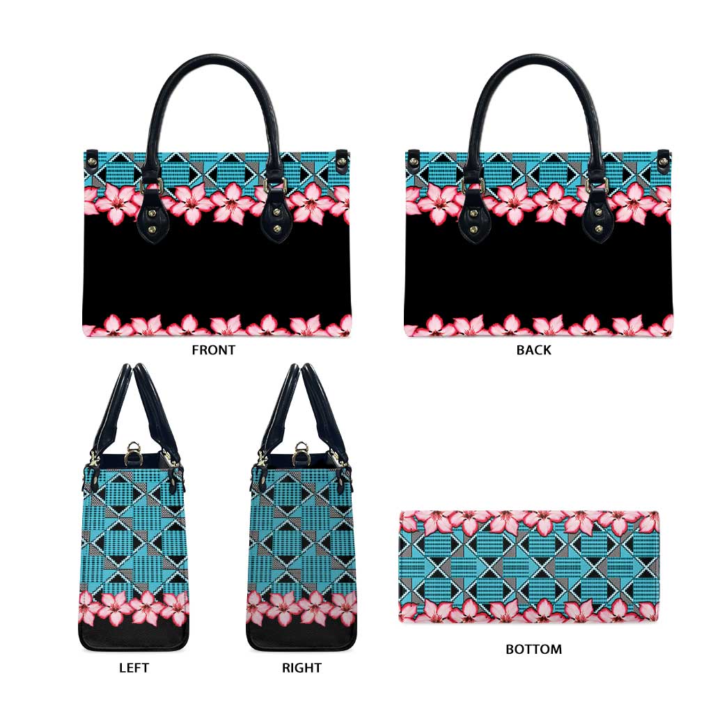 African Adenium Multiflorum Flowers Leather Bag with Kente Style