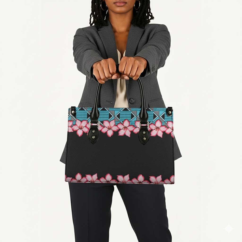 African Adenium Multiflorum Flowers Leather Bag with Kente Style