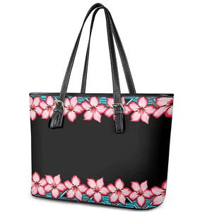 African Adenium Multiflorum Flowers Leather Tote Bag with Kente Style