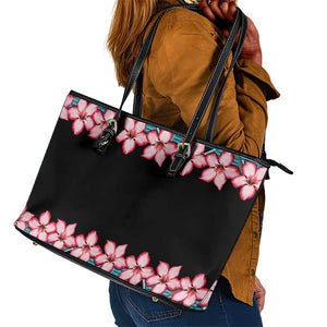 African Adenium Multiflorum Flowers Leather Tote Bag with Kente Style