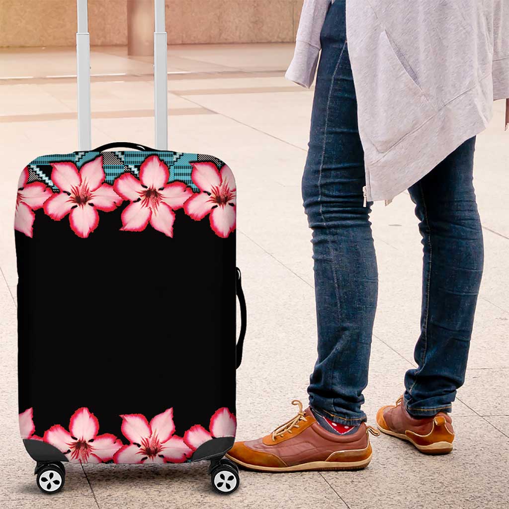 African Adenium Multiflorum Flowers Luggage Cover with Kente Style