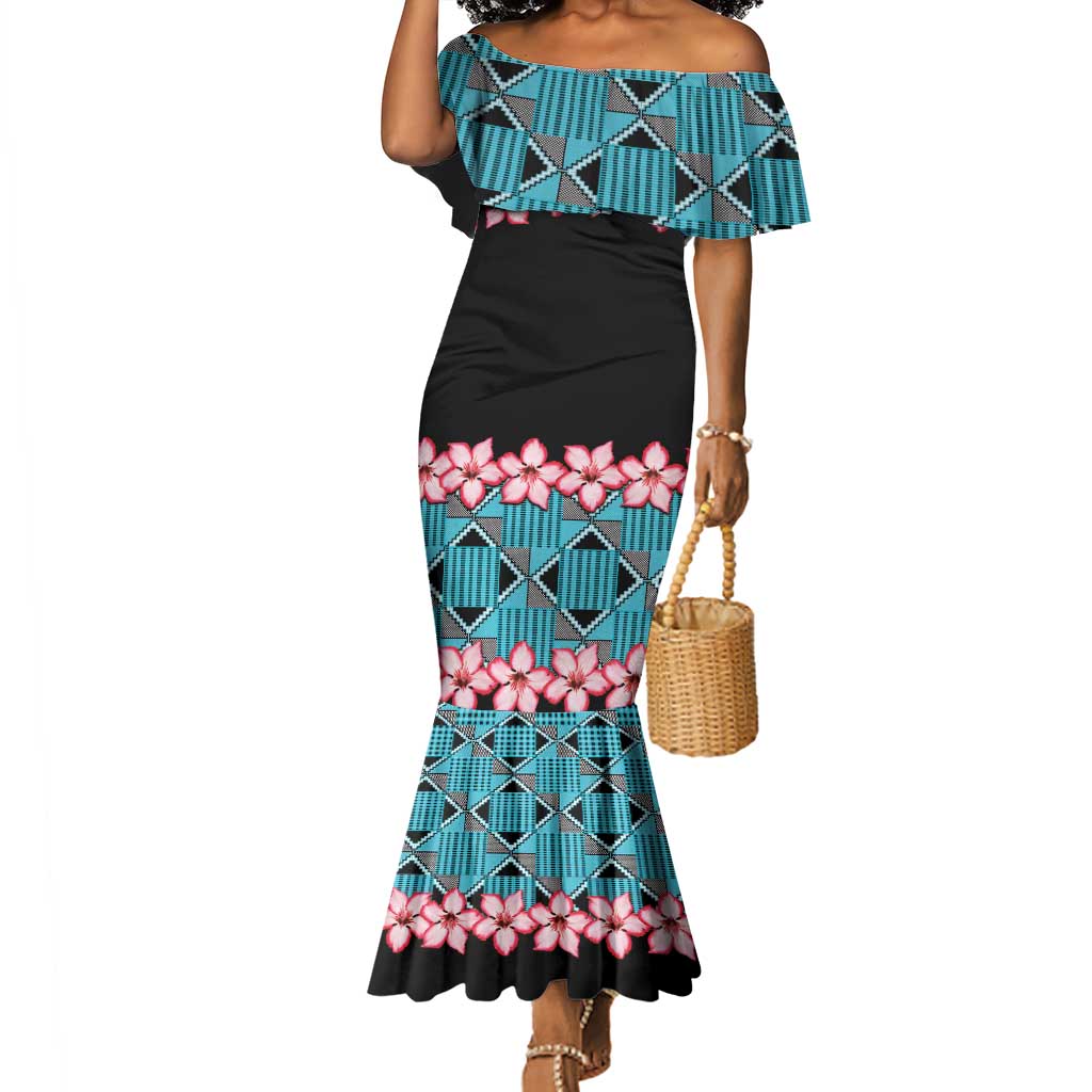 African Adenium Multiflorum Flowers Mermaid Dress with Kente Style