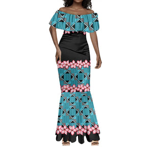 African Adenium Multiflorum Flowers Mermaid Dress with Kente Style