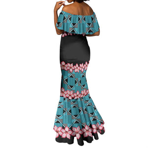 African Adenium Multiflorum Flowers Mermaid Dress with Kente Style