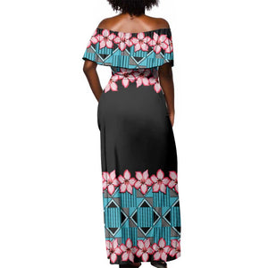 African Adenium Multiflorum Flowers Off Shoulder Maxi Dress with Kente Style