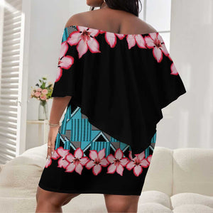 African Adenium Multiflorum Flowers Off Shoulder Short Dress with Kente Style