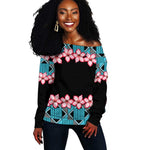 African Adenium Multiflorum Flowers Off Shoulder Sweater with Kente Style