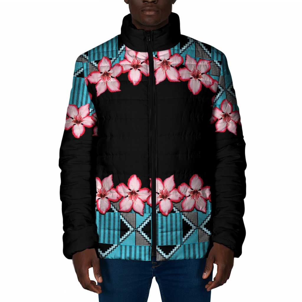African Adenium Multiflorum Flowers Padded Jacket with Kente Style