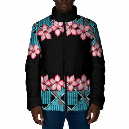 African Adenium Multiflorum Flowers Padded Jacket with Kente Style
