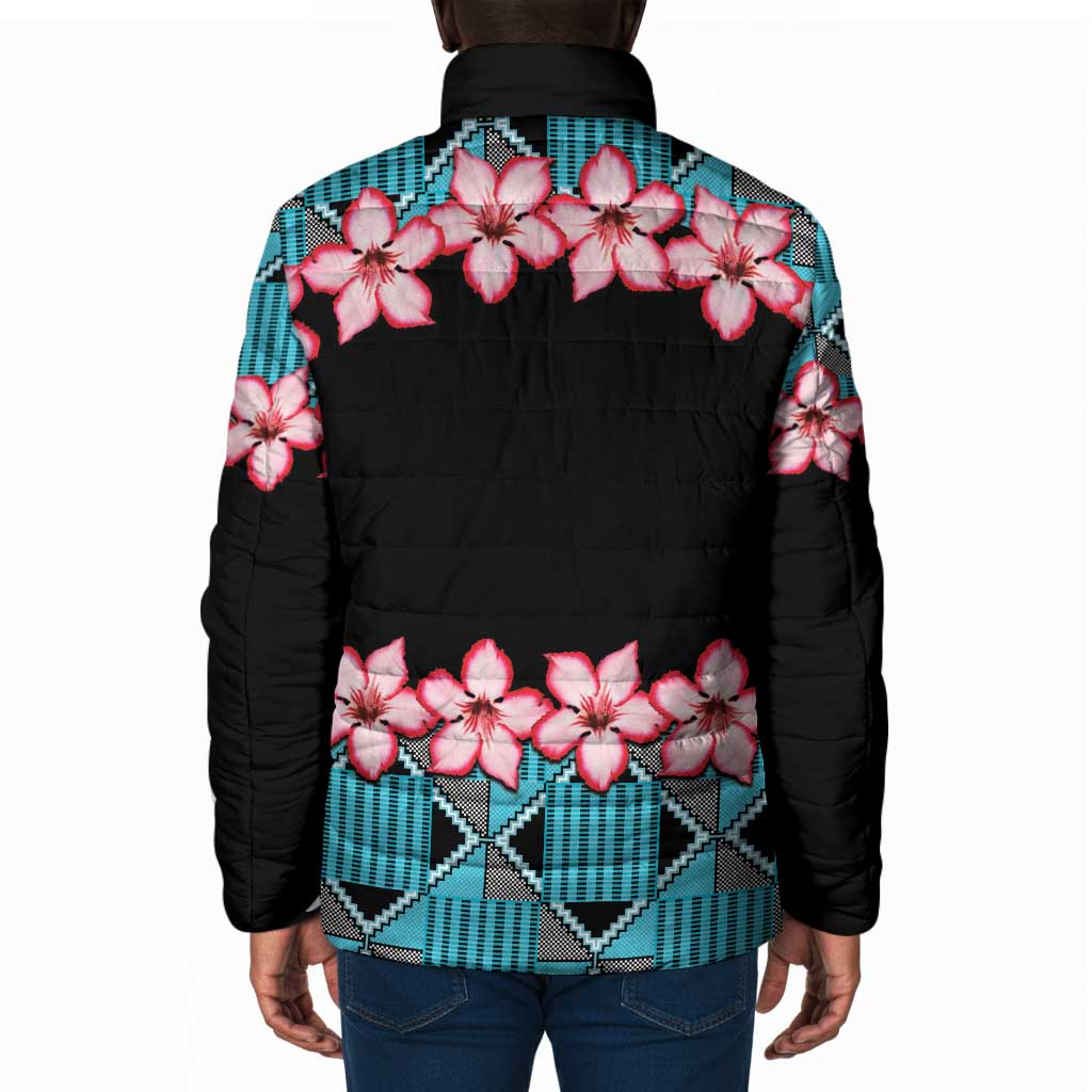 African Adenium Multiflorum Flowers Padded Jacket with Kente Style