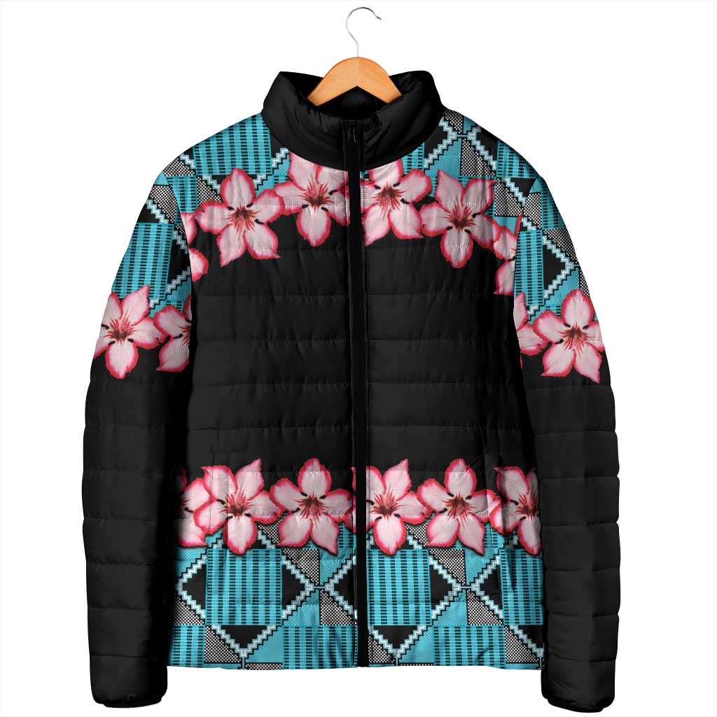 African Adenium Multiflorum Flowers Padded Jacket with Kente Style
