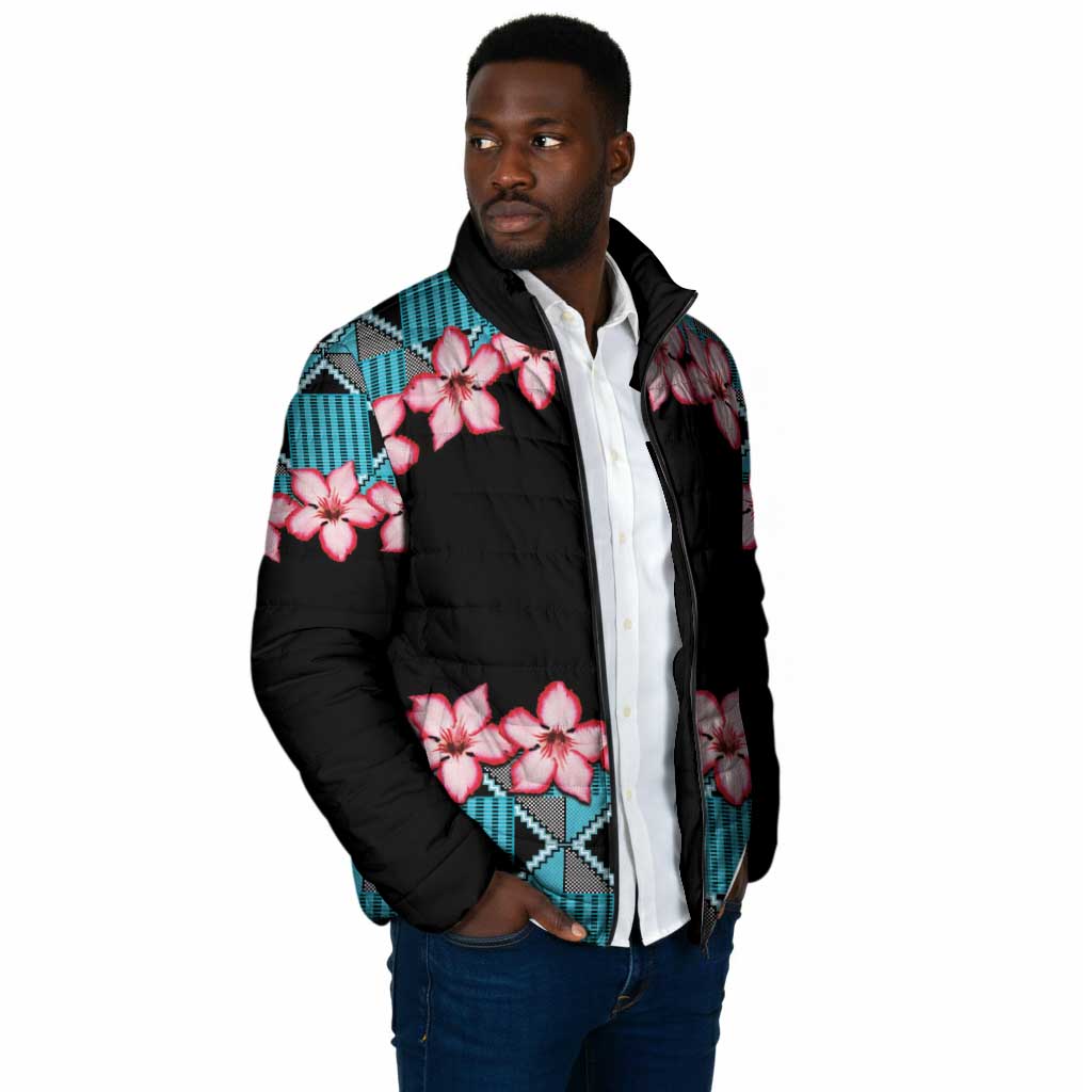 African Adenium Multiflorum Flowers Padded Jacket with Kente Style