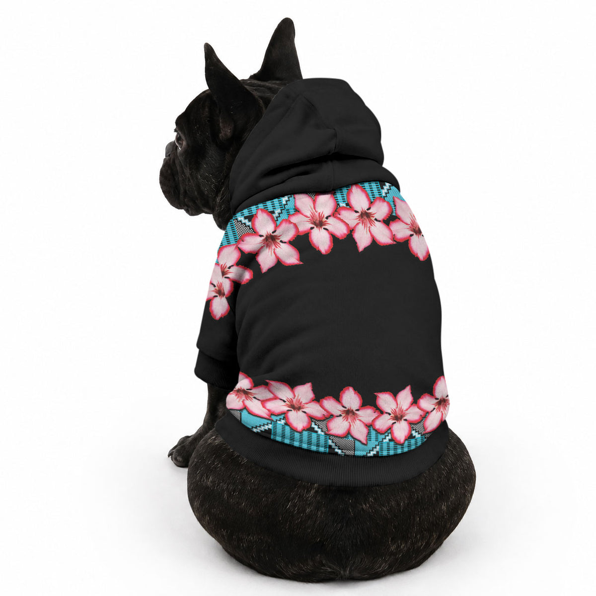 African Adenium Multiflorum Flowers Pet Hoodie with Kente Style