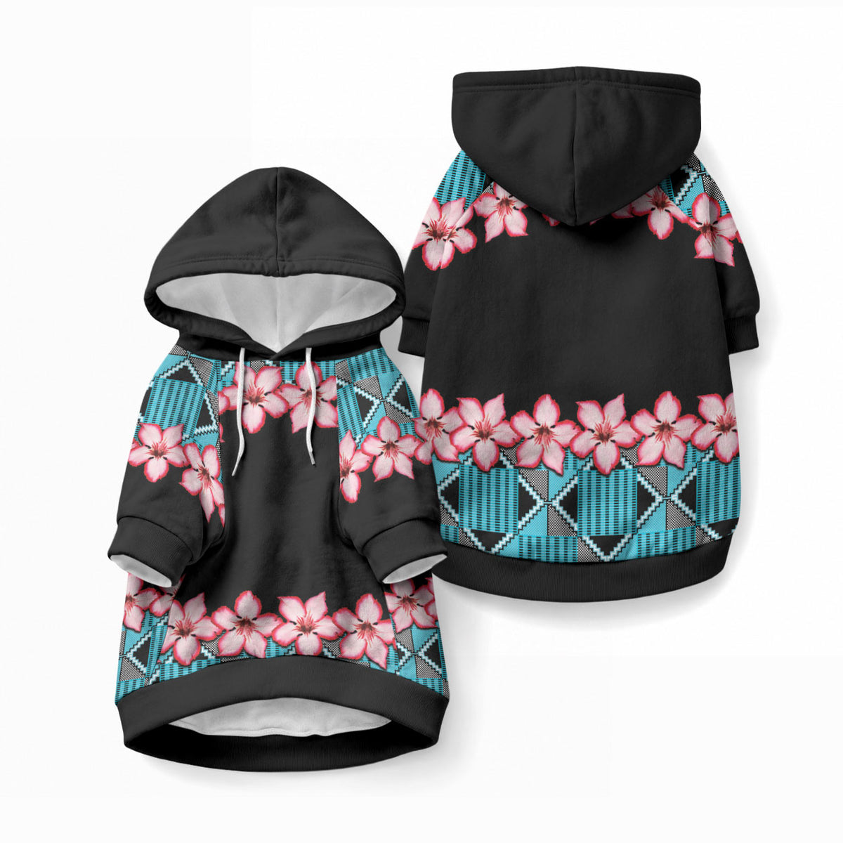 African Adenium Multiflorum Flowers Pet Hoodie with Kente Style