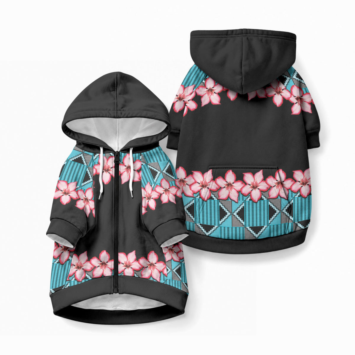 African Adenium Multiflorum Flowers Pet Hoodie with Kente Style