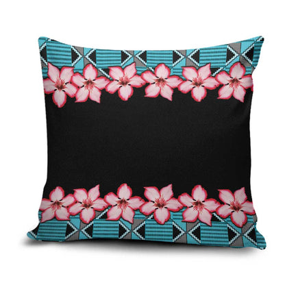 African Adenium Multiflorum Flowers Pillow Cover with Kente Style