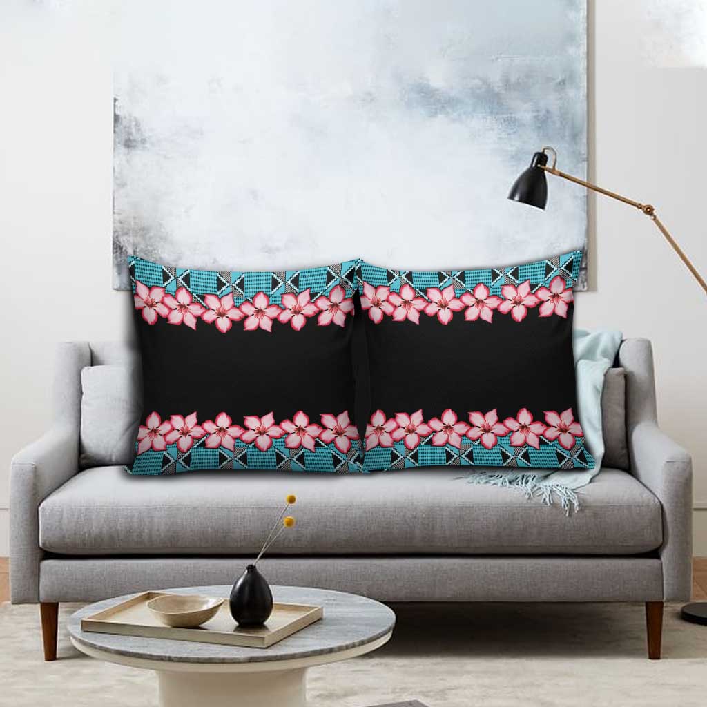 African Adenium Multiflorum Flowers Pillow Cover with Kente Style