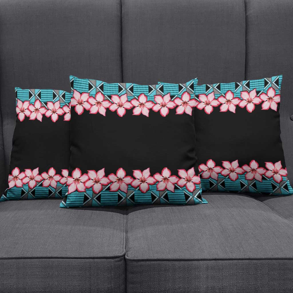 African Adenium Multiflorum Flowers Pillow Cover with Kente Style