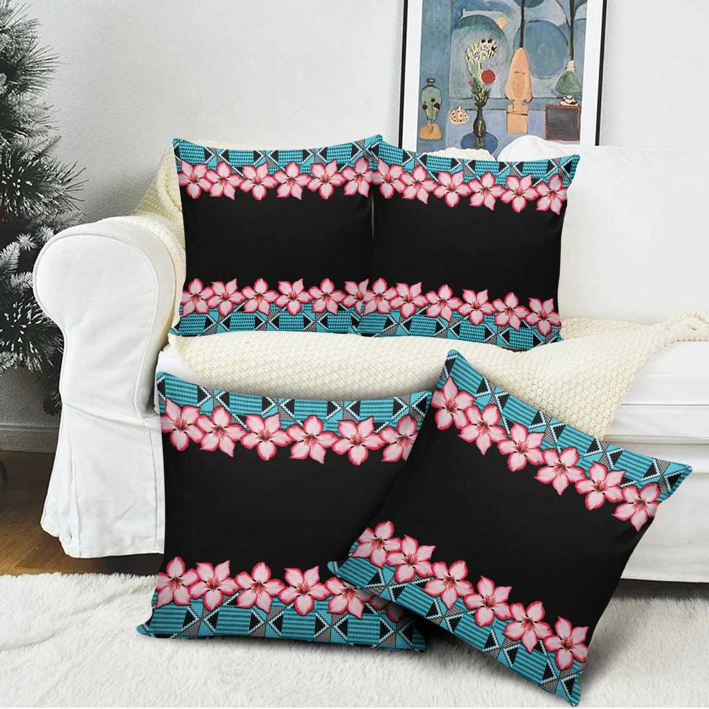 African Adenium Multiflorum Flowers Pillow Cover with Kente Style