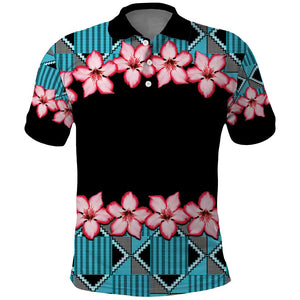 African Adenium Multiflorum Flowers Polo Shirt with Kente Style