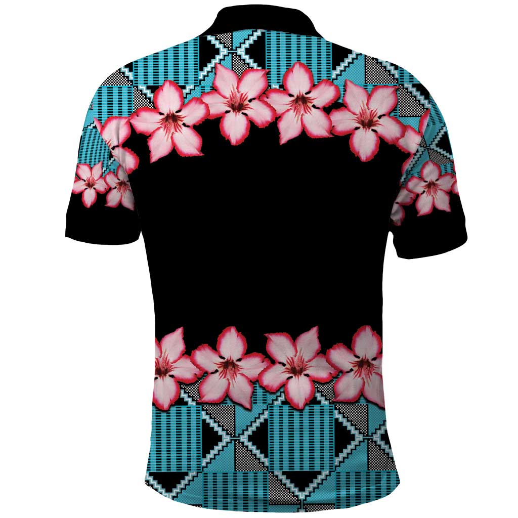 African Adenium Multiflorum Flowers Polo Shirt with Kente Style