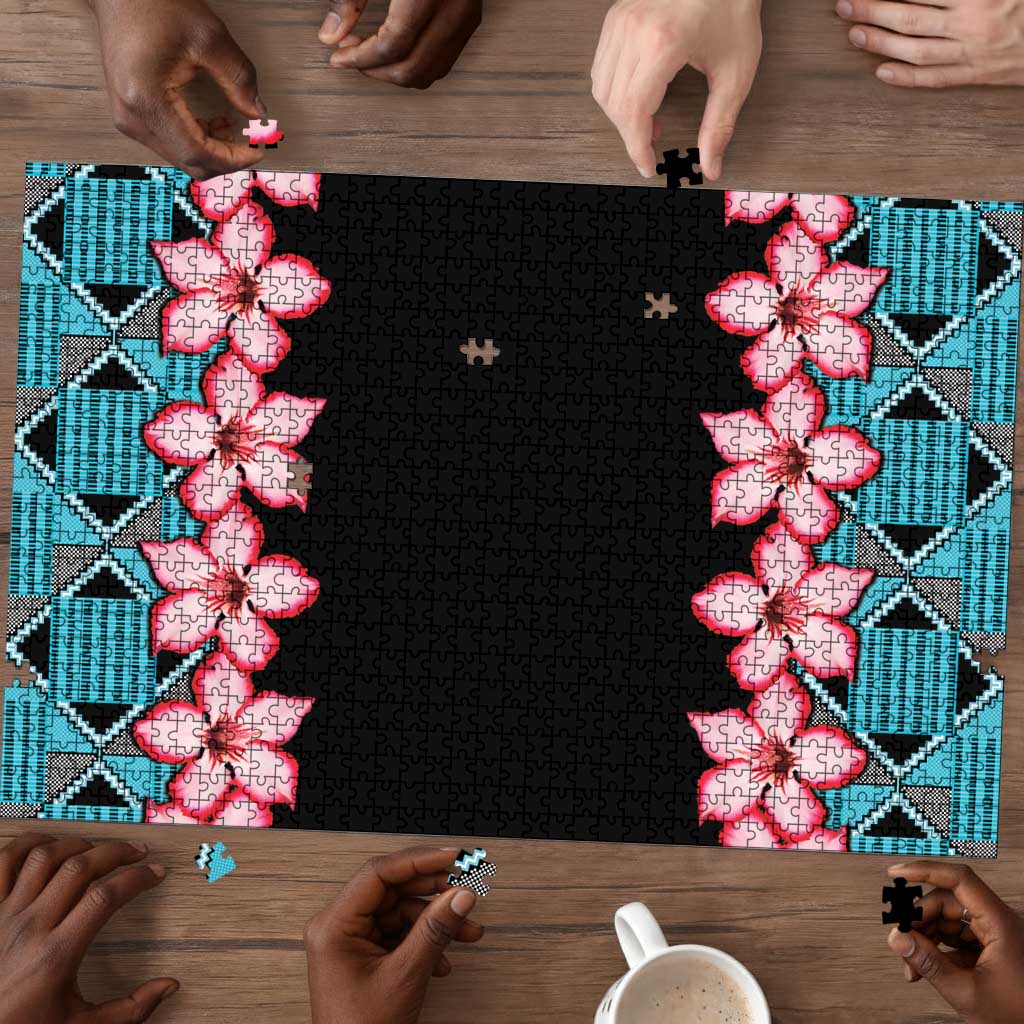 African Adenium Multiflorum Flowers Puzzle with Kente Style