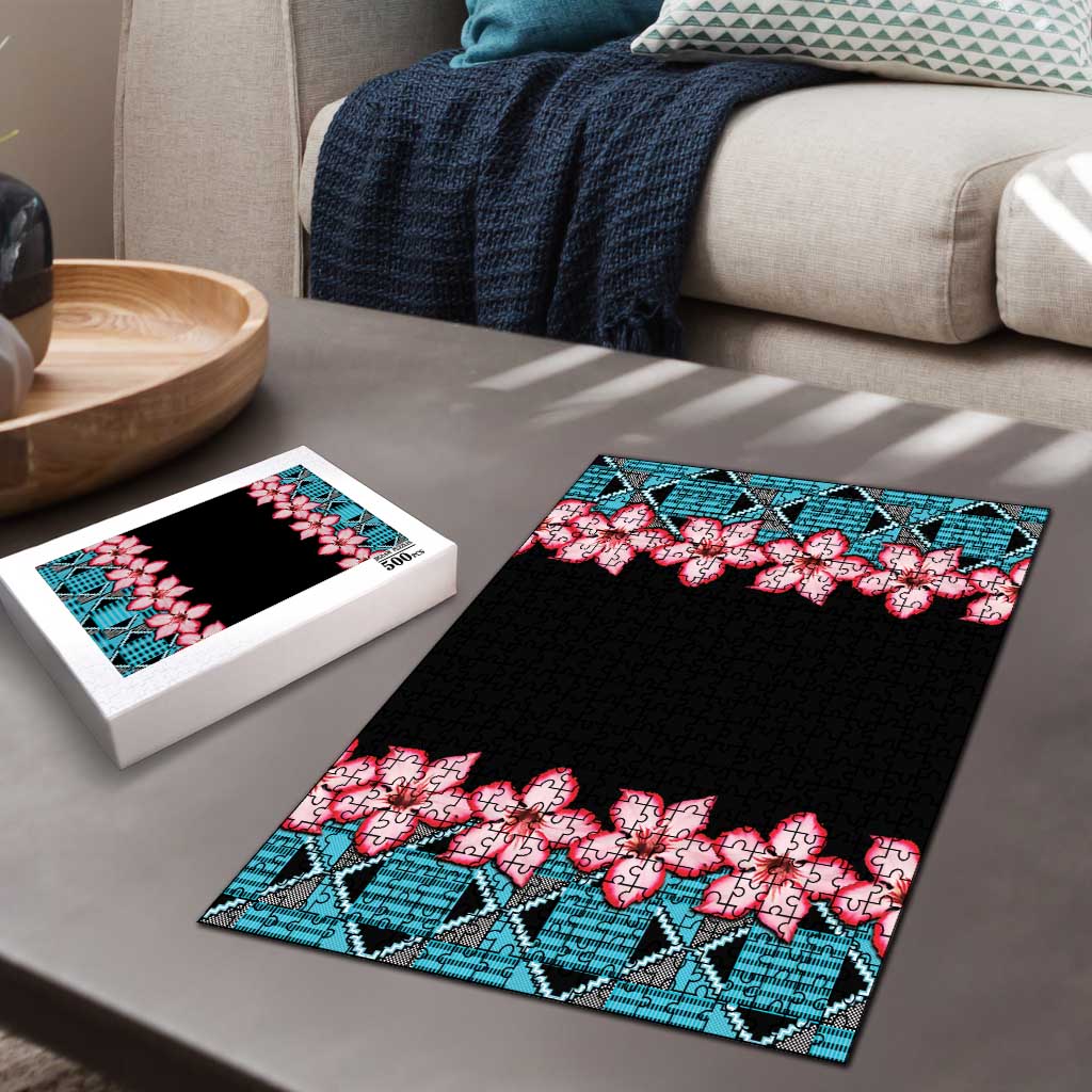 African Adenium Multiflorum Flowers Puzzle with Kente Style