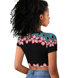 African Adenium Multiflorum Flowers Raglan Cropped T shirt with Kente Style