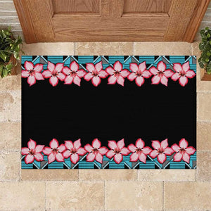 African Adenium Multiflorum Flowers Rubber Doormat with Kente Style