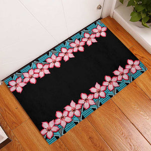 African Adenium Multiflorum Flowers Rubber Doormat with Kente Style