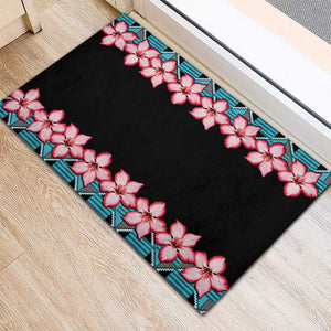 African Adenium Multiflorum Flowers Rubber Doormat with Kente Style