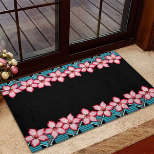 African Adenium Multiflorum Flowers Rubber Doormat with Kente Style