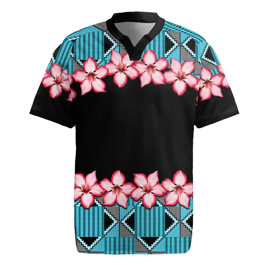 African Adenium Multiflorum Flowers Rugby Jersey with Kente Style