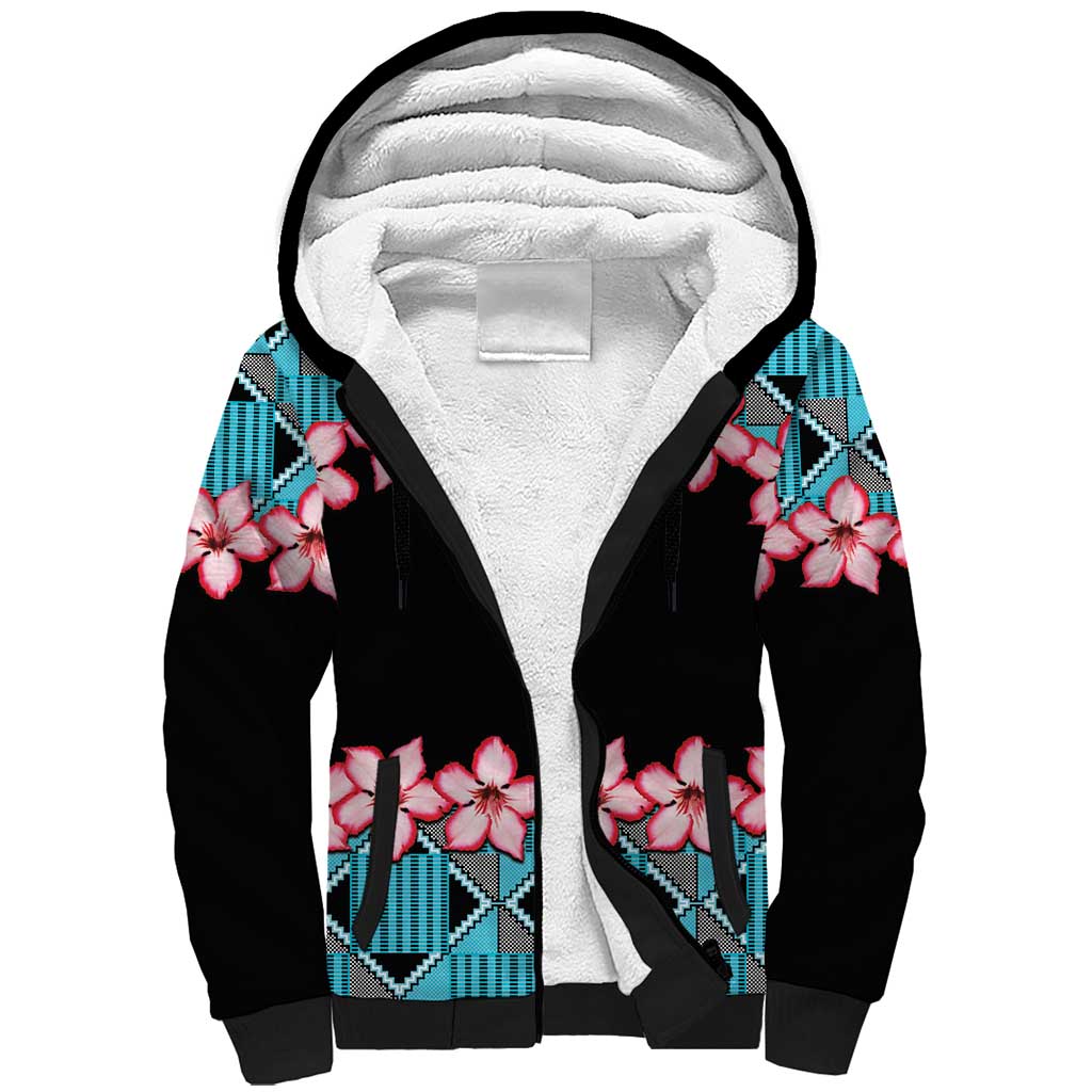 African Adenium Multiflorum Flowers Sherpa Hoodie with Kente Style