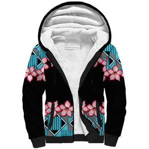 African Adenium Multiflorum Flowers Sherpa Hoodie with Kente Style