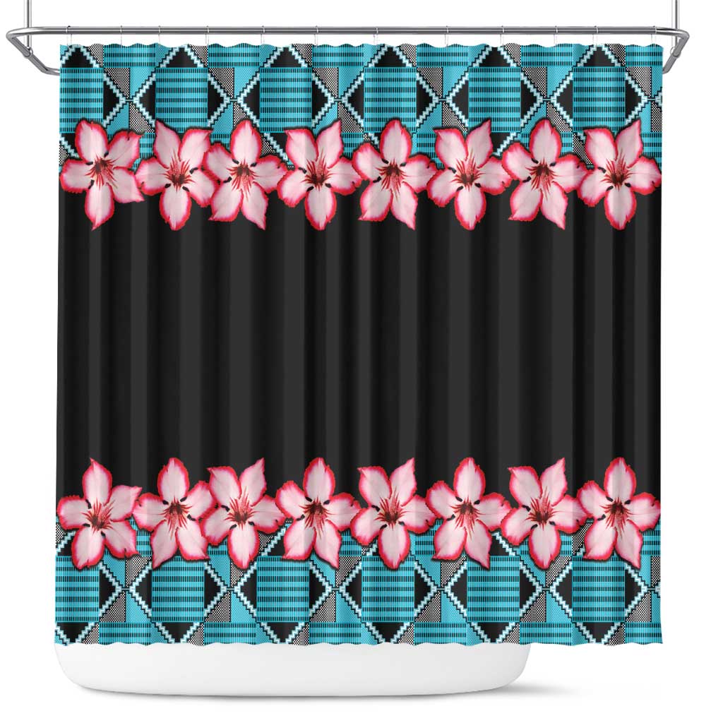 African Adenium Multiflorum Flowers Shower Curtain with Kente Style