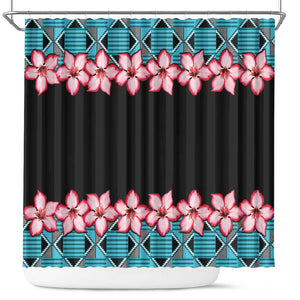 African Adenium Multiflorum Flowers Shower Curtain with Kente Style