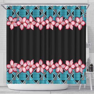 African Adenium Multiflorum Flowers Shower Curtain with Kente Style