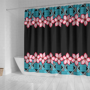 African Adenium Multiflorum Flowers Shower Curtain with Kente Style