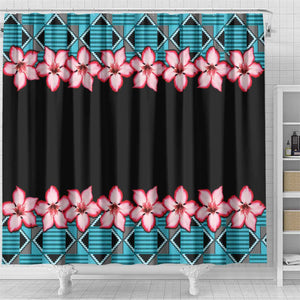 African Adenium Multiflorum Flowers Shower Curtain with Kente Style