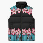 African Adenium Multiflorum Flowers Sleeveless Puffer Jacket with Kente Style