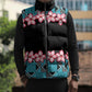 African Adenium Multiflorum Flowers Sleeveless Puffer Jacket with Kente Style