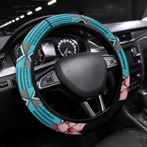 African Adenium Multiflorum Flowers Steering Wheel Cover with Kente Style