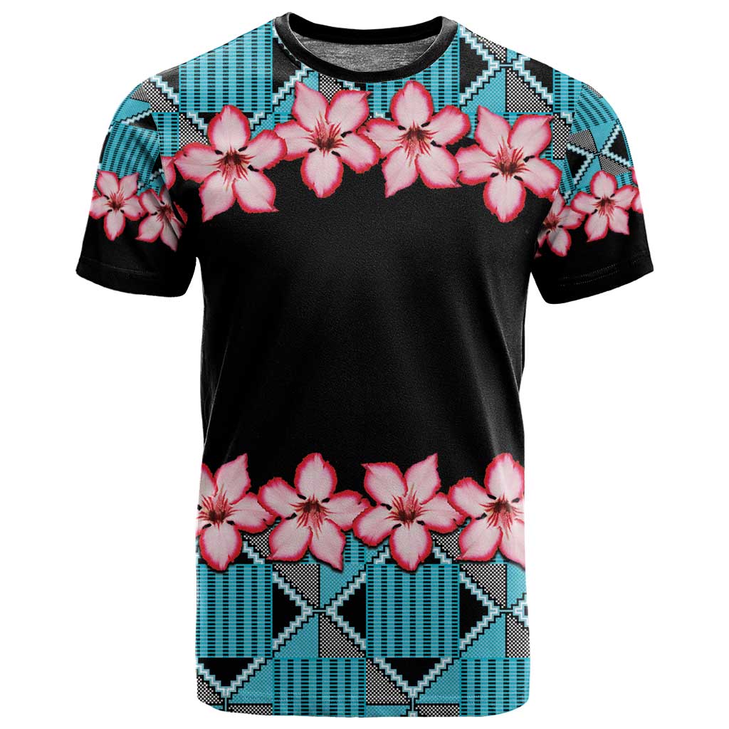 African Adenium Multiflorum Flowers T shirt with Kente Style