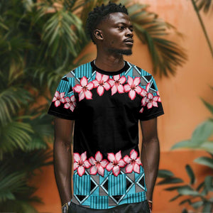 African Adenium Multiflorum Flowers T shirt with Kente Style