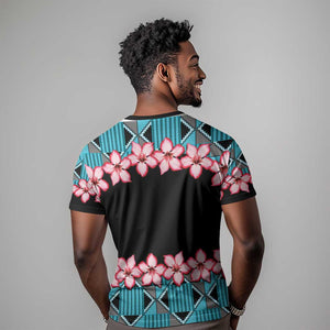 African Adenium Multiflorum Flowers T shirt with Kente Style