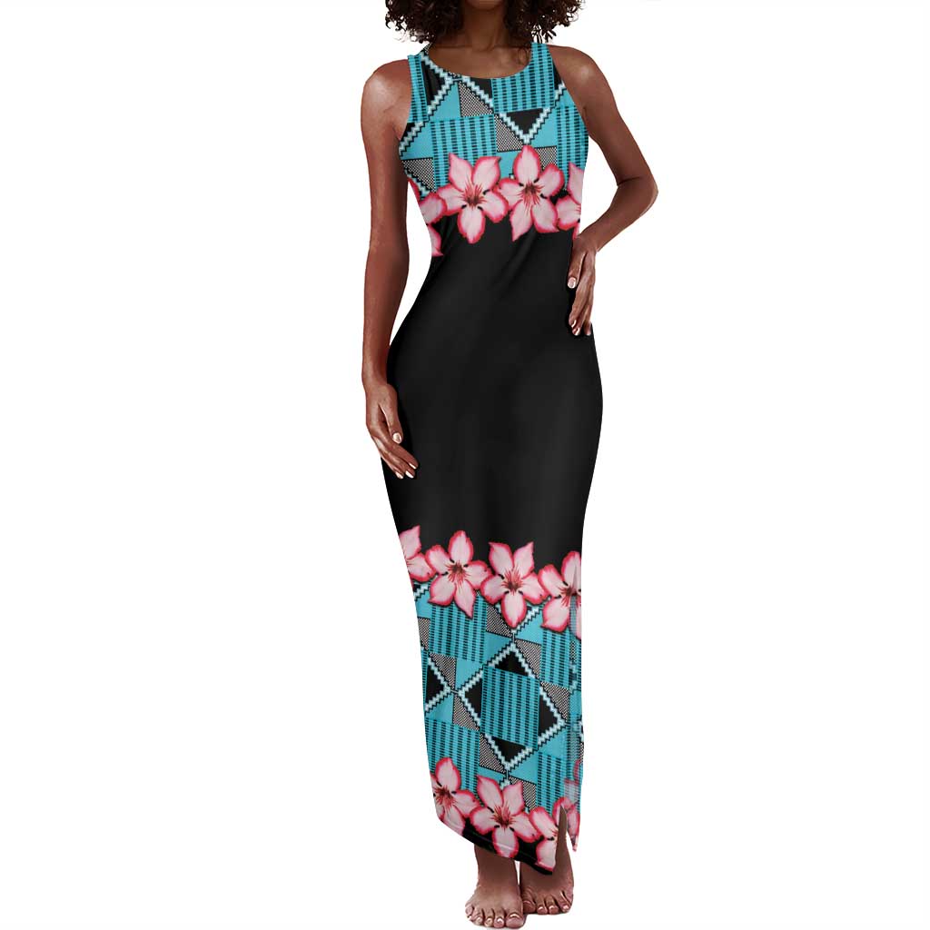 African Adenium Multiflorum Flowers Tank Maxi Dress with Kente Style