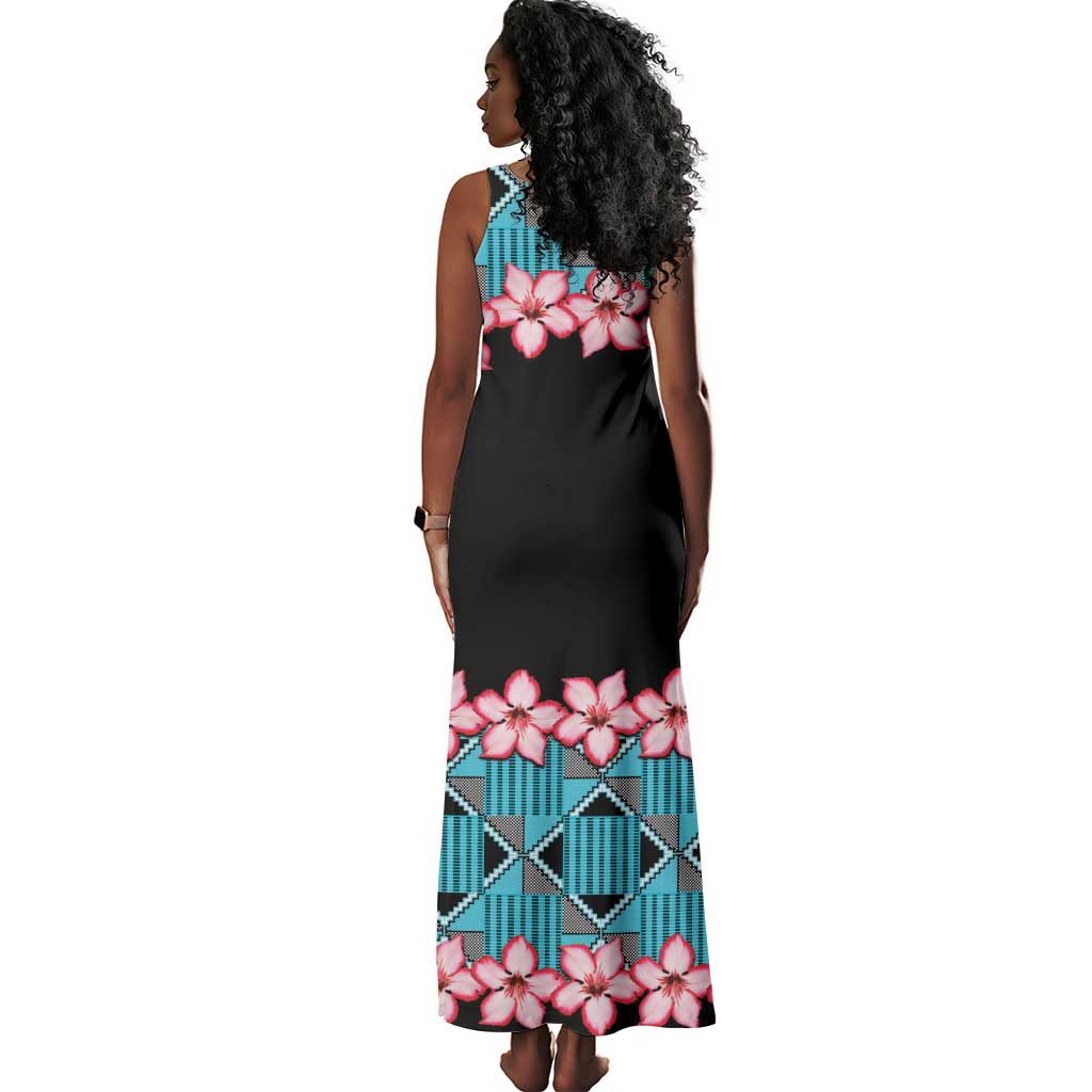 African Adenium Multiflorum Flowers Tank Maxi Dress with Kente Style